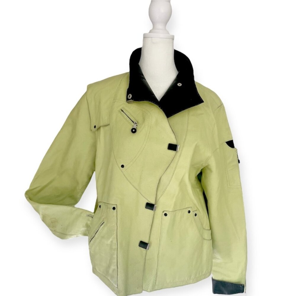 Vintage 80s Jamie Sadock Lime Green Leather Jacket ✨HP!✨